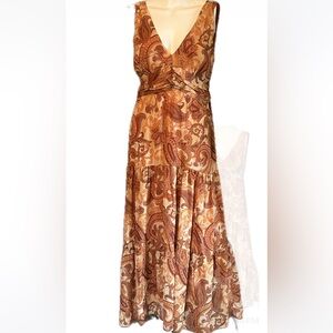 Taylor Maxi Dress Orange/Bronze Paisley with Tiers Sleeveless, Size 8 (#64)